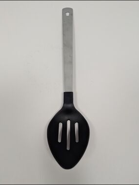 Amco Kitchen Utensil Black Silver Stainless Steel Nylon Slotted Spoon 8074